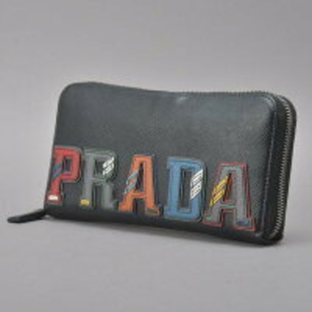 Prada logo zip around long wallet Saffiano leather black - Picture 3 of 8